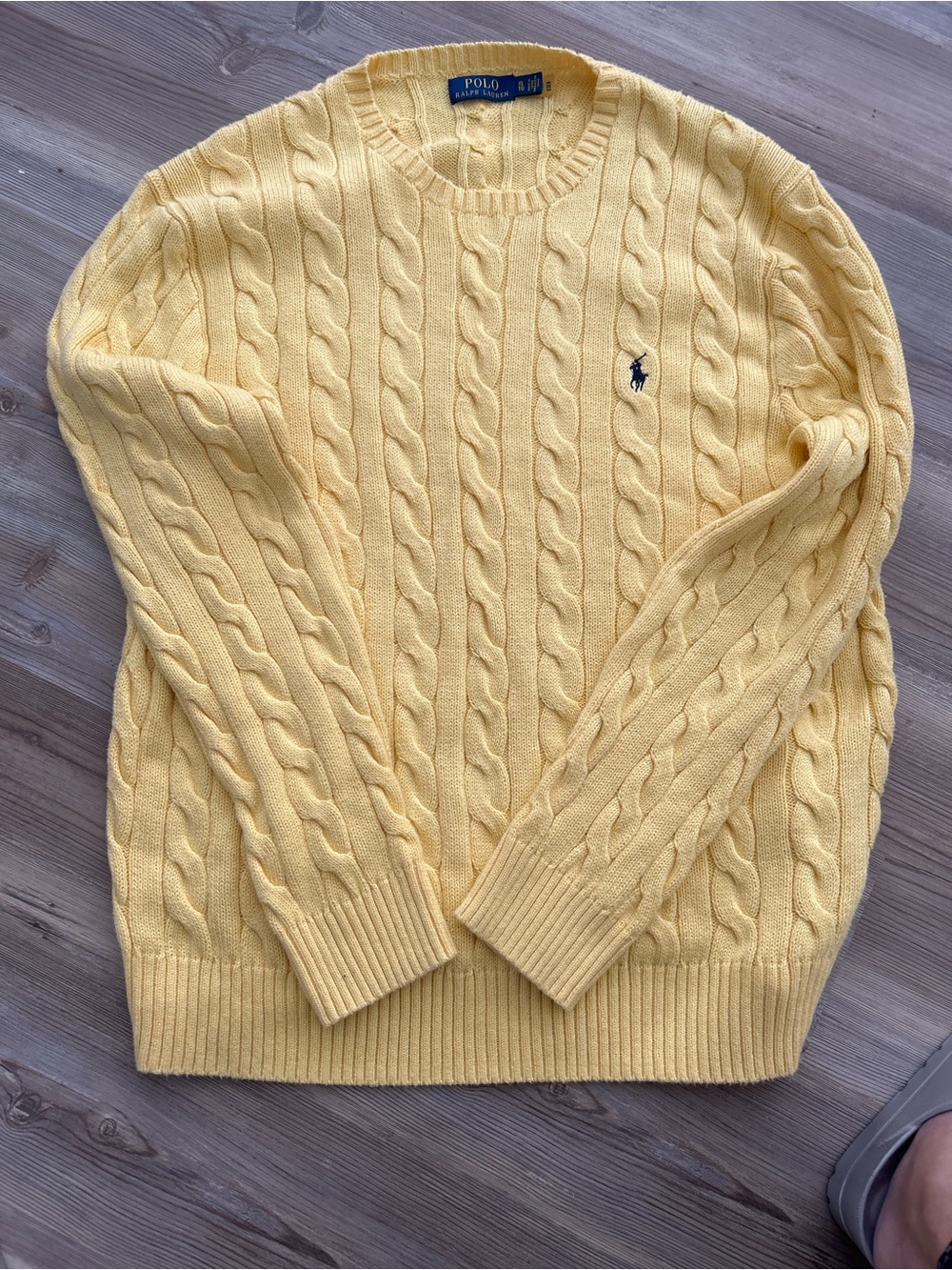 Ralph Lauren Men’s Pale Yellow Cable-Knit Crewneck Sweater